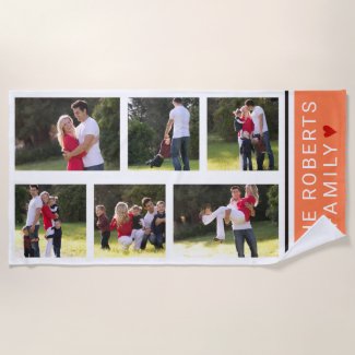 Modern photo collage with six photos coral beach towel