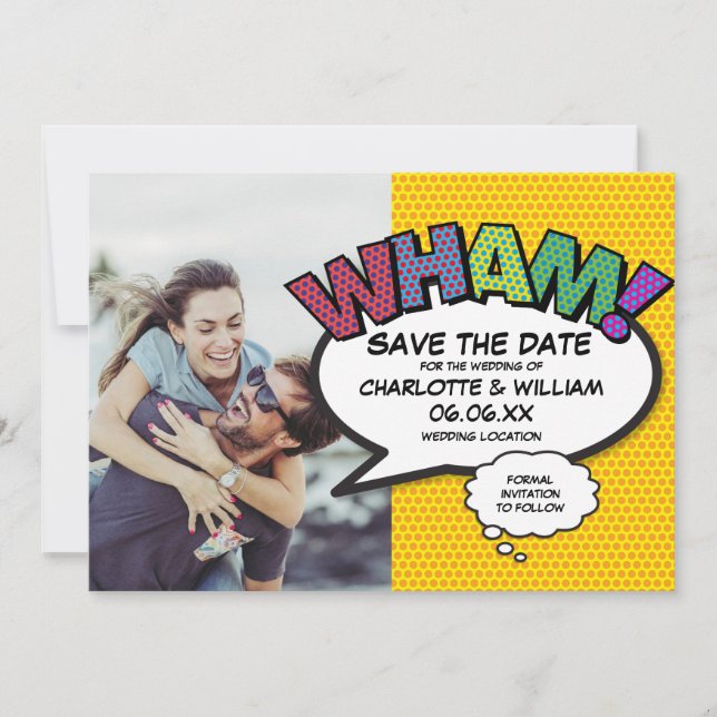 Modern Photo Colorful WHAM Comic Book Save The Date (Front)