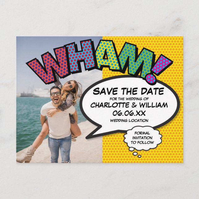 Modern  Photo Comic Book Save the Date Announcement Postcard (Front)