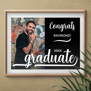 Modern Photo Congrats Graduate Black Poster