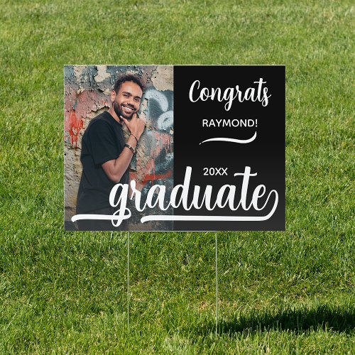 Modern Photo Congrats Graduate Black Sign