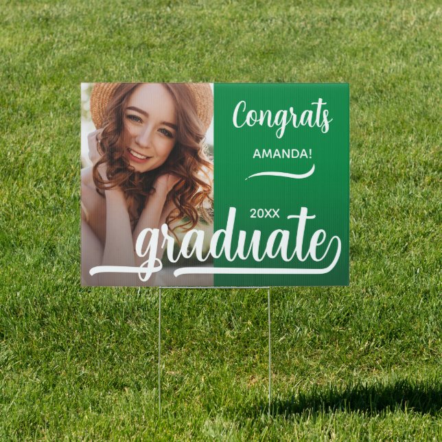 Modern Photo Congrats Graduate Green Yard Sign (Insitu)