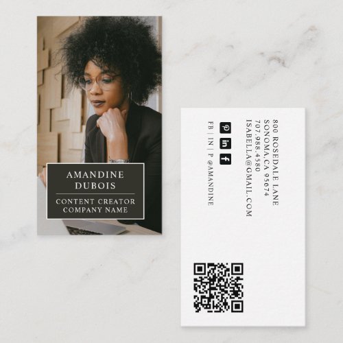 Modern Photo Content Creator Influencer QR Code Business Card