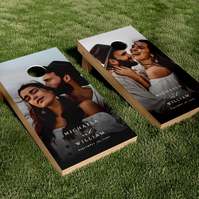 Modern Photo & Couple's Names & Wedding Date Cornhole Set (Creator Uploaded)