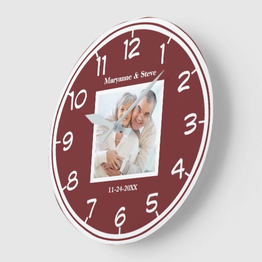 Modern Photo Couples Wedding Anniversary Large Clock | Zazzle