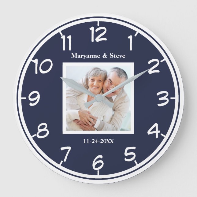 Modern Photo Couples Wedding Anniversary Large Clock (Front)