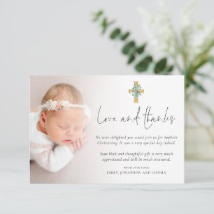 Modern Photo Cross Christening Baptism Love Thanks Note Card