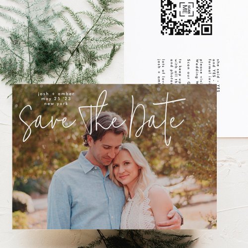 Modern Photo Custom QR code Save The Date Invitation
