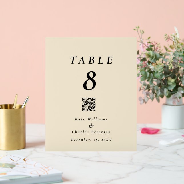 Modern Photo Custom Qr Code Table Card Acrylic Sign (Wedding)