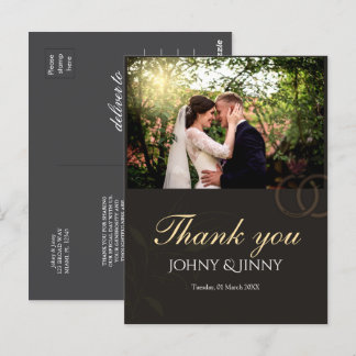 Modern photo customizable black wedding postcard