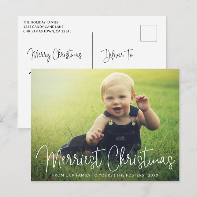 Modern Photo Cute Christmas Holiday Postcard (Front/Back)