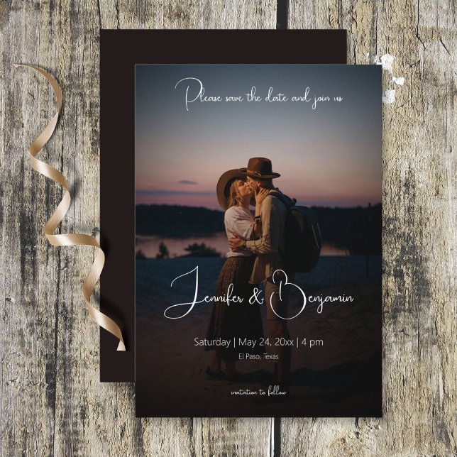 Modern Photo Dark Minimal Wedding Save The Date (Modern Photo Dark Minimal Wedding Save the Date Card)