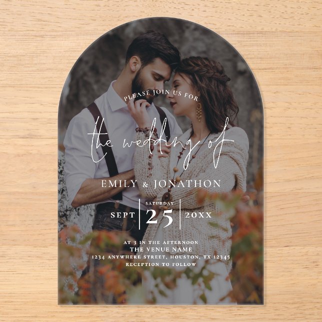 Modern Photo Dark Overlay Script Wedding Acrylic Invitations (Front)