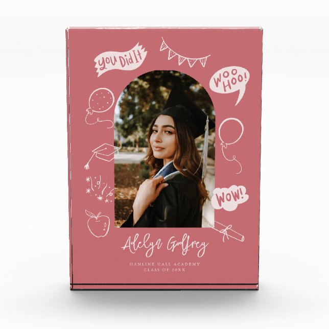 Modern Photo Doodle Graduation Blush Pink Keepsake (Front)