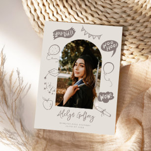 Modern Photo Doodle Graduation Sand Beige Announcement
