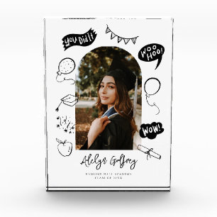 Modern Photo Doodle Graduation White Keepsake Block