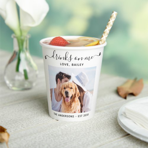 Modern Photo Drinks On Me Dog Bar Pet Wedding  Paper Cups