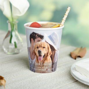Modern Photo Drinks On Me Dog Lover Pet Wedding Paper Cups