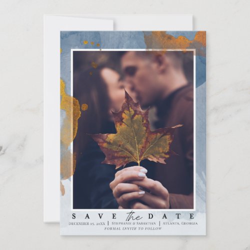 Modern Photo Dusty Blue Save the Date Wedding