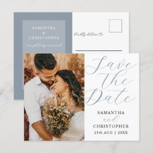 Modern Photo Dusty Blue Save the Date Wedding  Announcement Postcard