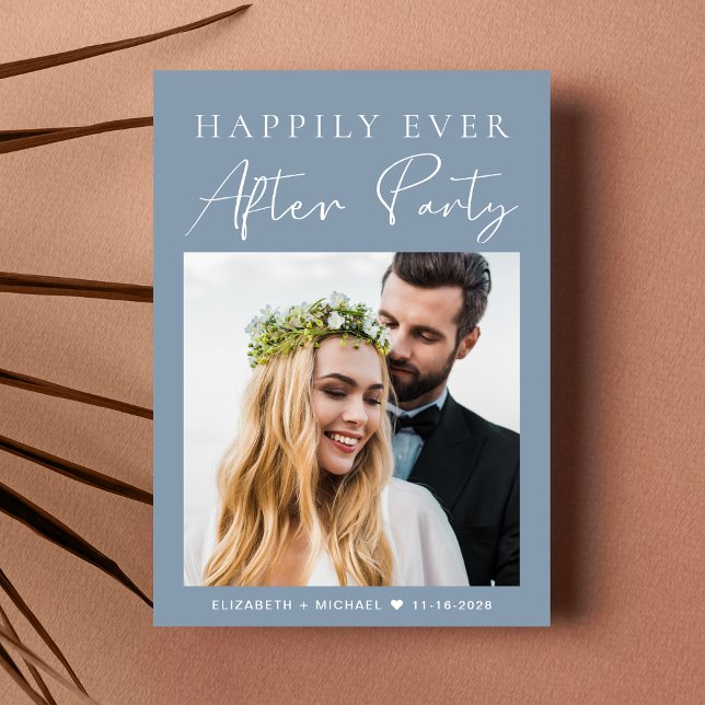Modern Photo Dusty Blue Wedding Reception Invitation (Your love story deserves a grand celebration!)