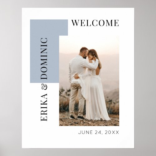 Modern Photo Dusty Blue  Welcome Wedding Sign