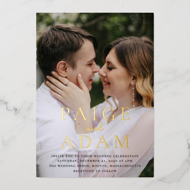 Modern Photo Editorial Wedding Foil Invitation (Front)