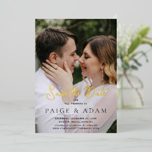 Modern Photo Editorial Wedding Save the Date Foil Invitation