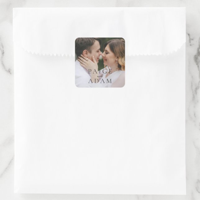 Modern Photo Editorial Wedding Square Sticker (Bag)