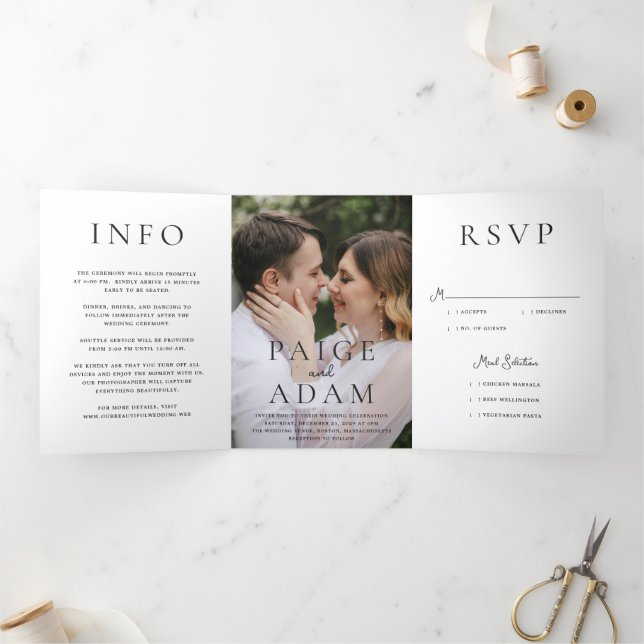 Modern Photo Editorial Wedding Tri-Fold Invitation (Inside)