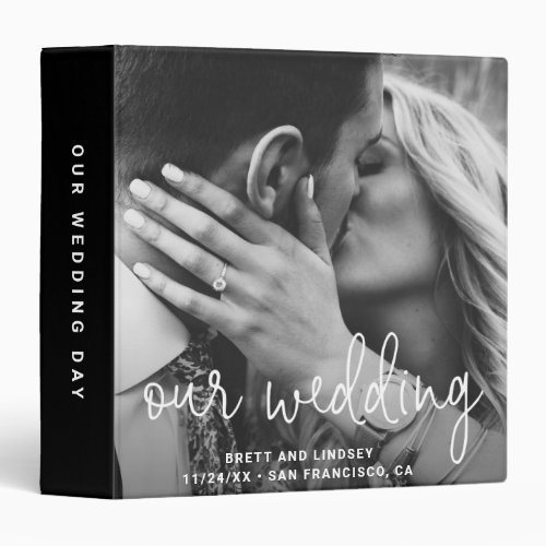 Modern Photo Elegant Black Overlay Wedding Album 3 Ring Binder