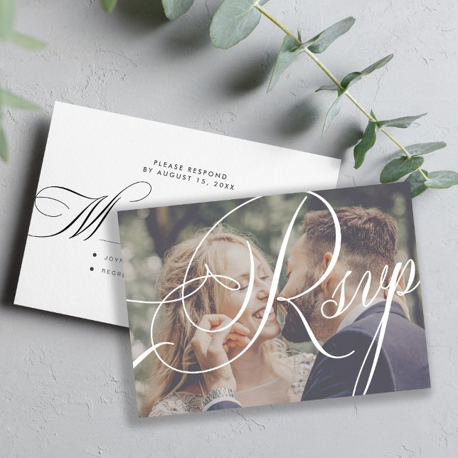 Modern photo elegant calligraphy script wedding RSVP card (Creator Uploaded)
