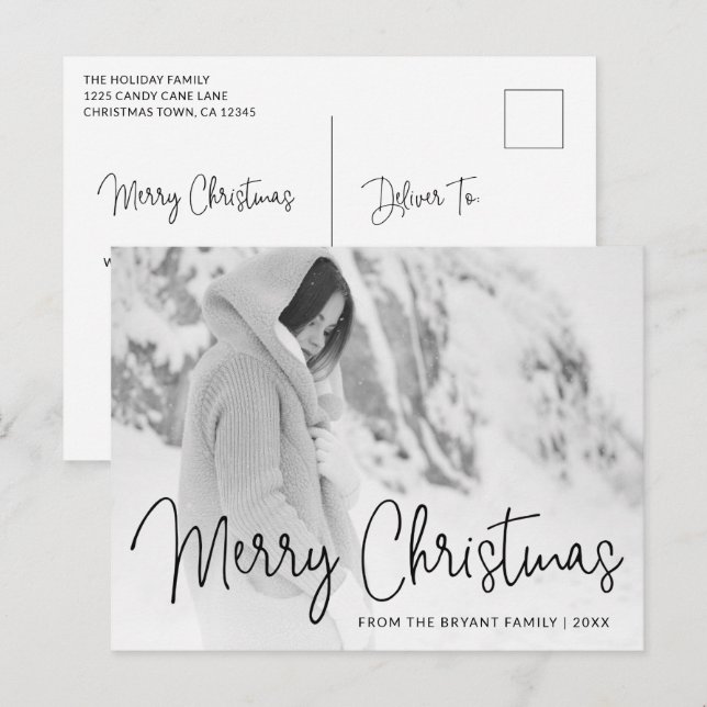 Modern Photo Elegant Christmas Holiday Postcard (Front/Back)