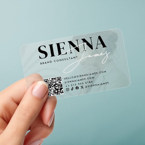 Modern Photo Elegant Clear Minimalist Logo QR Code Business Cards