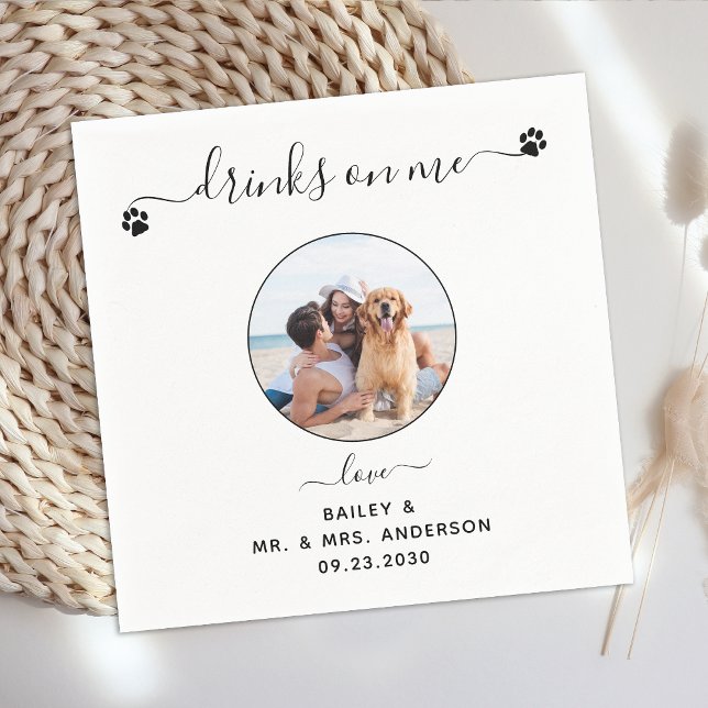 Modern Photo Elegant Drinks On Me Dog Pet Wedding Napkins (Creator Uploaded)