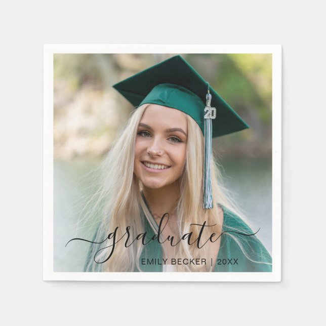 Modern Photo Elegant Graduation Napkins (Front)