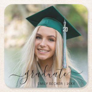 Modern Photo Elegant Graduation Square Paper Coaster