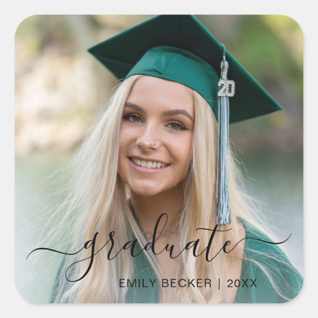Modern Photo Elegant Graduation Square Sticker (Front)