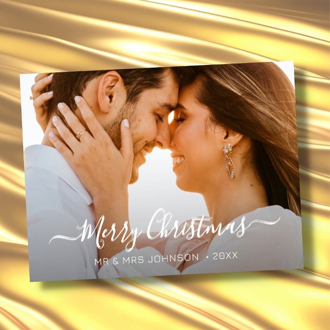 Modern Photo Elegant Script Christmas Stylish Holiday Postcard (Creator Uploaded)