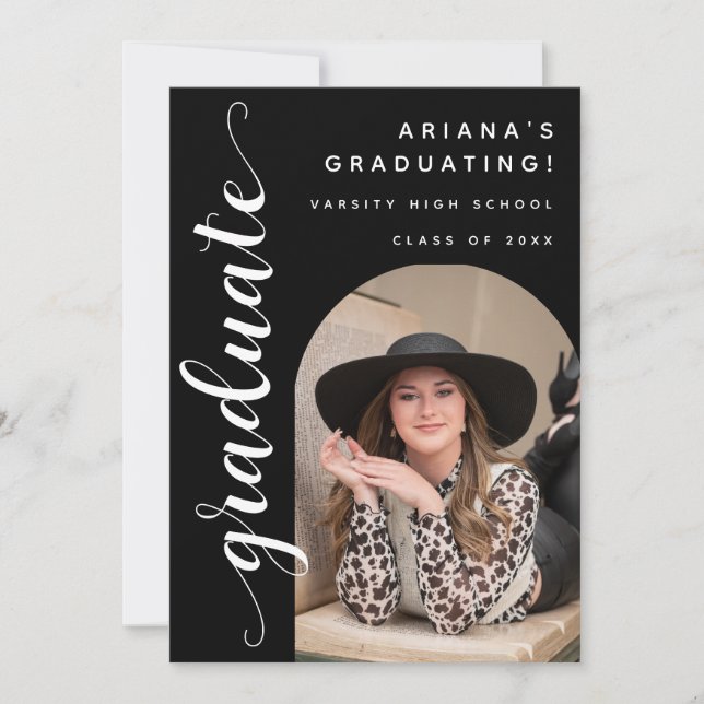 Modern Photo Elegant Script Graduation Party Invitation (Front)
