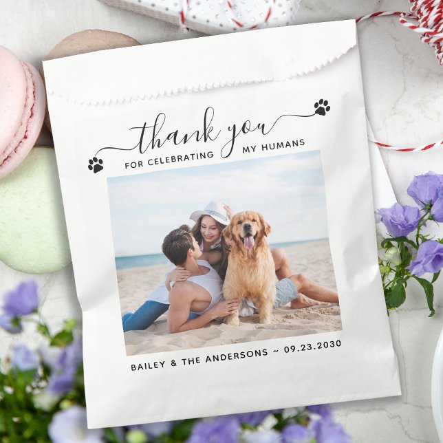 Modern Photo Elegant Script Thank You Pet Wedding Favor Bag (Creator Uploaded)