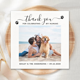 Modern Photo Elegant Script Thank You Pet Wedding Napkins