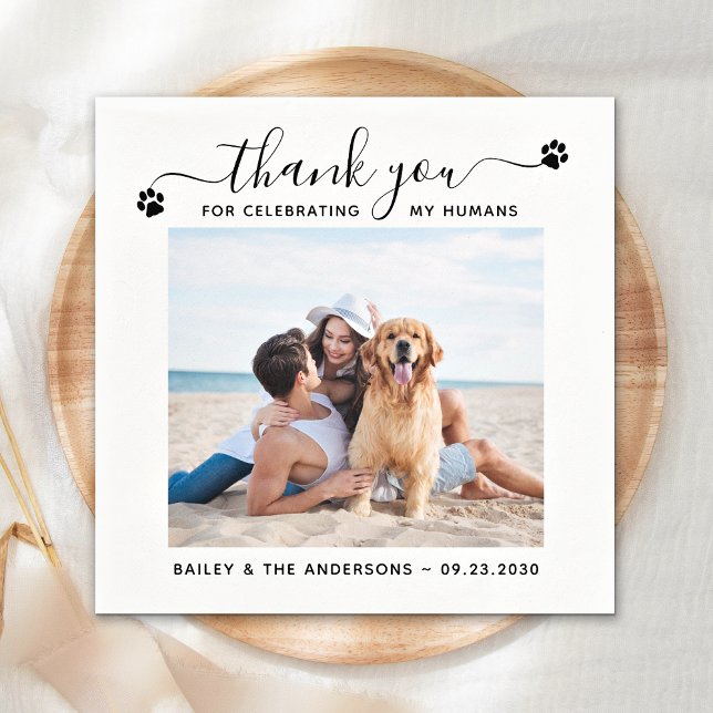 Modern Photo Elegant Script Thank You Pet Wedding Napkins (Creator Uploaded)