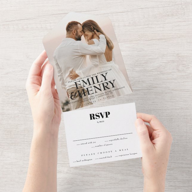 Modern Photo Elegant Stylish RSVP Wedding All In One Invitation (Tearaway)