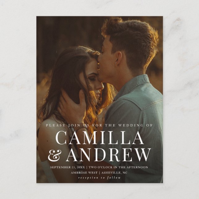 Modern Photo Elegant Stylish Wedding Invitation Postcard (Front)