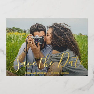 Modern Photo Elegant Wedding Save The Date Foil Invitation