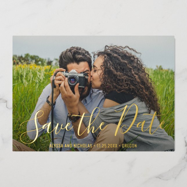 Modern Photo Elegant Wedding Save The Date Foil Invitation (Front)