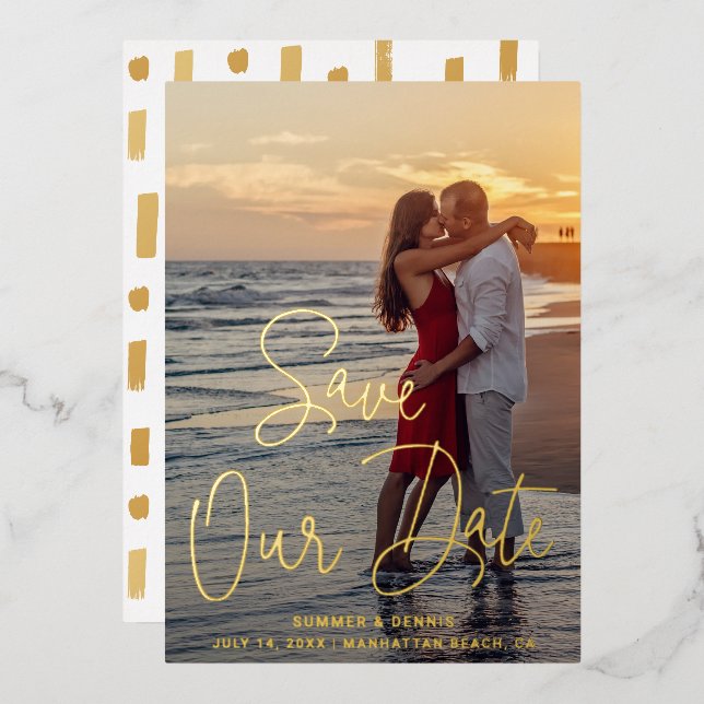 Modern Photo Elegant Wedding Save The Date Foil Invitation (Front/Back)