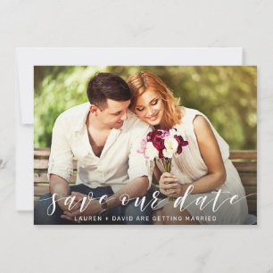 Modern Photo Elegant White Script Wedding Save The Date