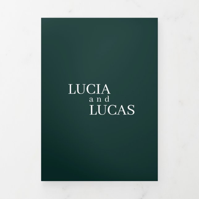 Modern Photo Emerald Green All-in-One Wedding Tri-Fold Program (Cover)